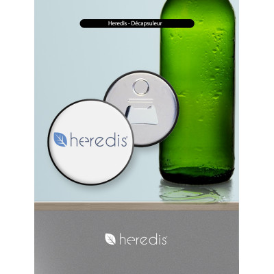 Magnet en métal et décapsuleur Heredis